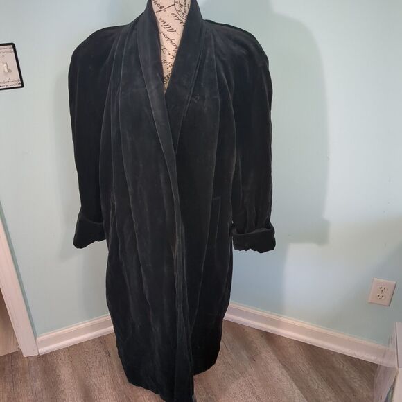 Vintage JS Collections 80s Glam Goth Black Velvet Evening Swing Coat medium - Picture 1 of 4